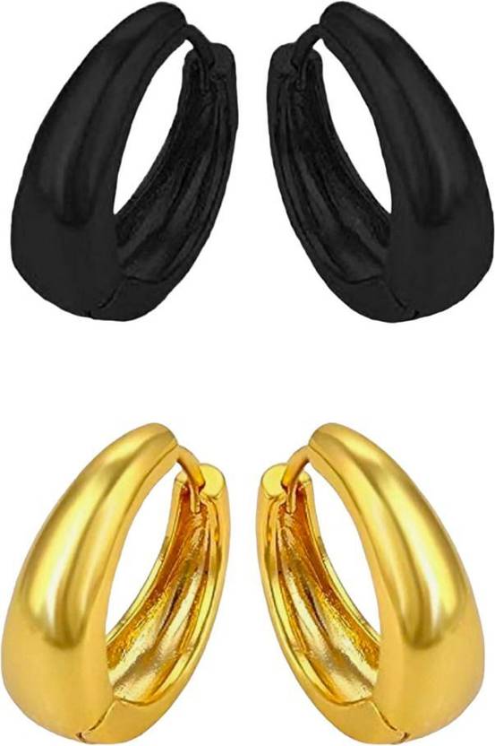 Harvik Pack of 2 Pairs Earring Combo Black Golden Hinged Kaju Bali For Men And Boys Stainless Steel Hoop Earring, Huggie Earring, Stud Earring, Earring Set