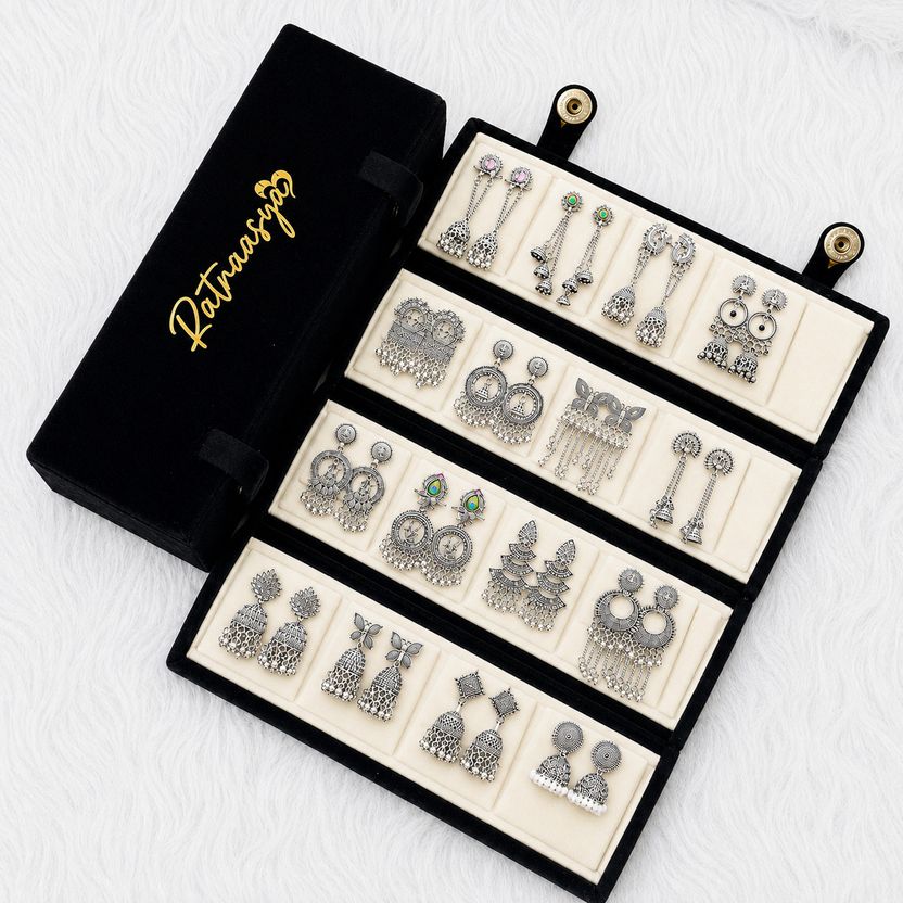 Heerrana Viral 16 Pair Oxidised Earring Set - Image 3