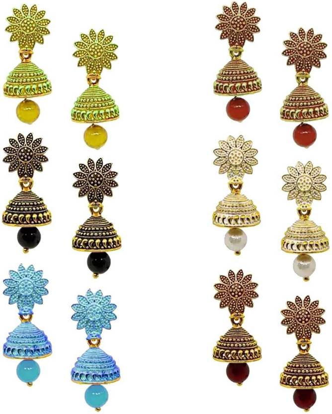 alysa Combo of 6 pair Small Colorful Jhumka Alloy Jhumki Earring