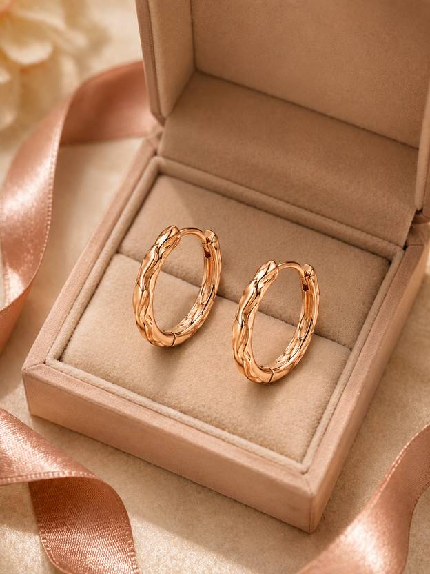 forevershine Anti Tarnish Rose Gold Plated 12mm Bali Hoop Earrings Cubic Zirconia Alloy Hoop Earring