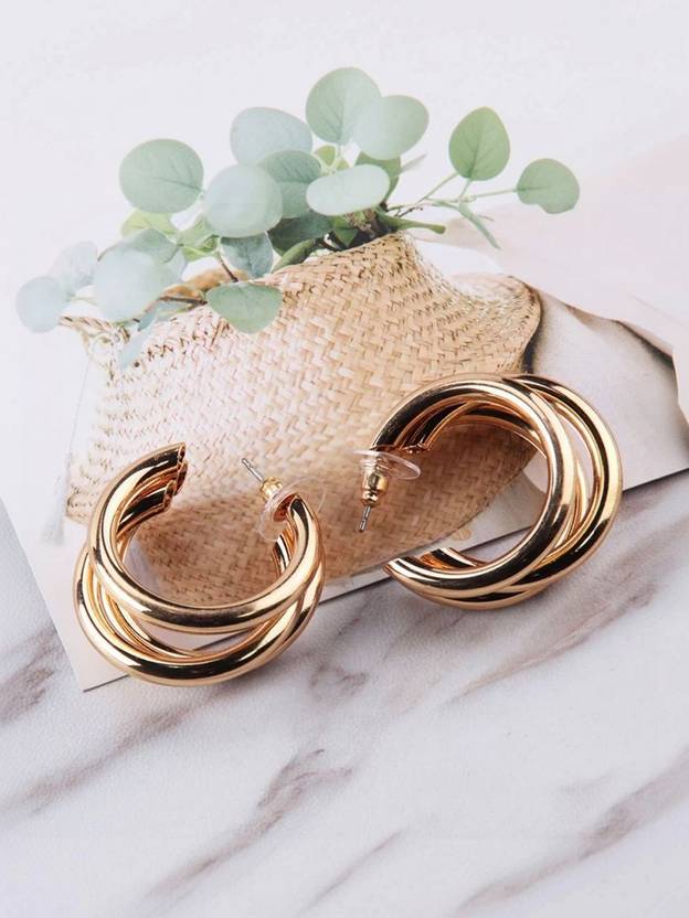 Dressberry Stylish Korean Fashion Gold Earrings for Women And Girls 2 Pcs/Set Alloy Hoop Earring