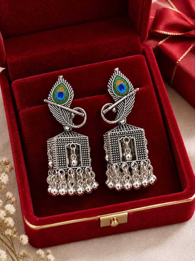 Kailashkum Peacock Feather Jhumka Alloy Jhumki Earring