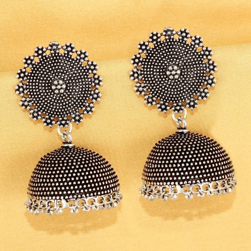 ANAMIKA Traditional German Silver Oxidised Jhumki Earrings for Women & Girls Brass Jhumki Earring