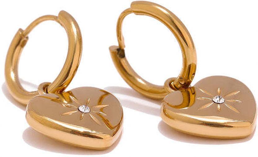 Diving Swan Aarohi Starburst Heart Hoops - Gold Stainless Steel Hoop Earring