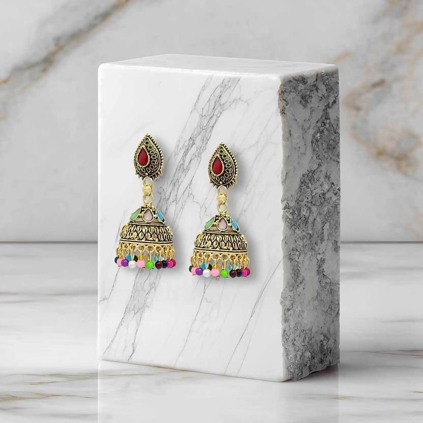 alysa Gold Plated Multicolor Stones & Beads Alloy Jhumki Earring