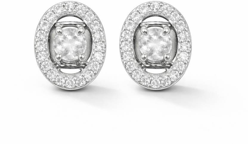Adivafinejewellery ADIVA Silver Plated Oval Zircon Stud Earrings Party Wear Diamond Brass Stud Earring