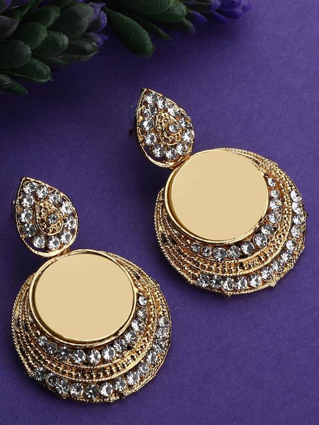 Anika's Creation Traditional Gold Plated white Stone Studded Matte Look drop Earring_ANIK Cubic Zirconia Brass Drops & Danglers