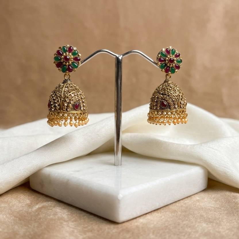 SRI SHYAM MART Gold-Plated Antique Jhumka Earrings Crystal Alloy Jhumki Earring