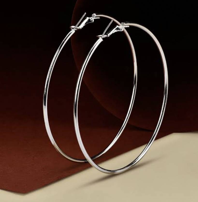 ANSHIKA ENTERPRISES Pack 1 White Gold Plated Polished Rounded Hoop Earrings For Women Girls Brass Drops & Danglers