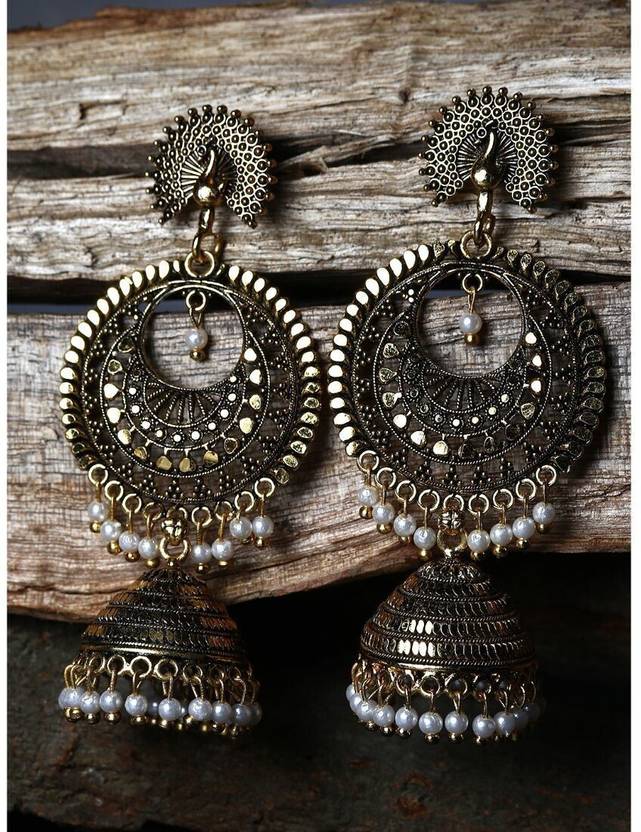 Anika's Creation Classic Designed Gold Plated Enamelled Jhumka Earrings For Women And Girls Cubic Zirconia, Beads Alloy Jhumki Earring