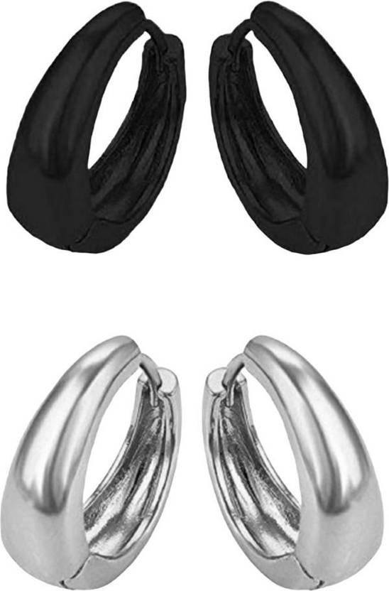 Harvik Pack of 2 Pairs Earring Combo Black Silver Hinged Kaju Bali For Men And Boys Stainless Steel Hoop Earring, Huggie Earring, Stud Earring, Earring Set