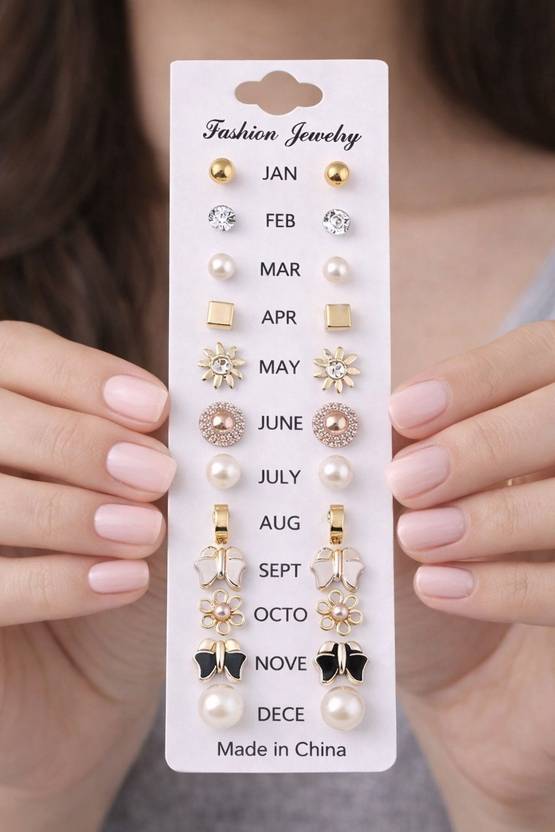 Roadster Combo of 12 Pair Trendy Earrings Set for Girls & Women |Stylish Stud Collection| Cubic Zirconia Alloy Stud Earring, Drops & Danglers, Earring Set