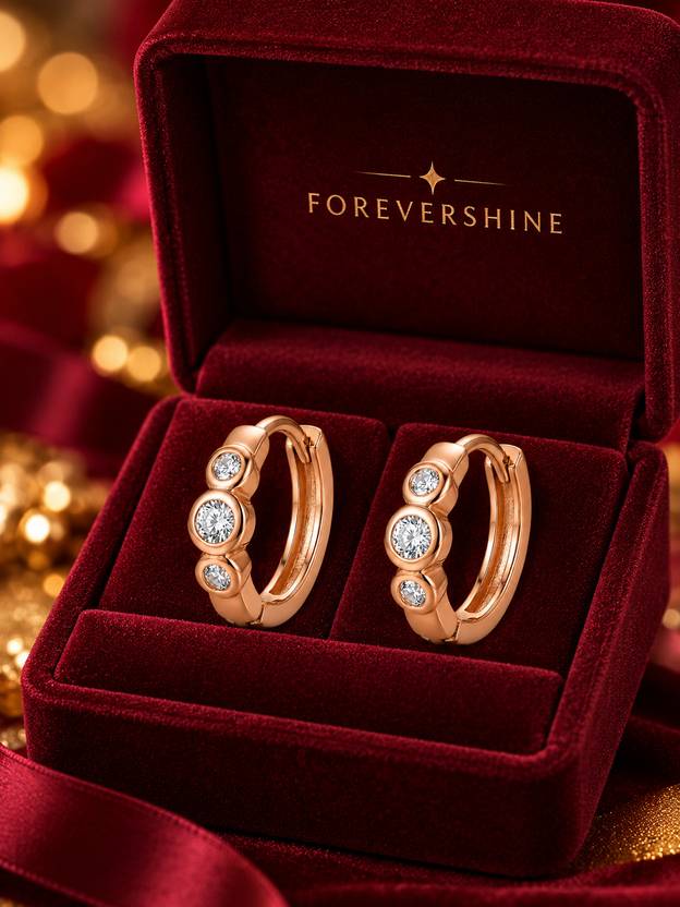 forevershine Rose Gold Plated AD CZ Hoop Earrings for Women Cubic Zirconia Alloy Hoop Earring
