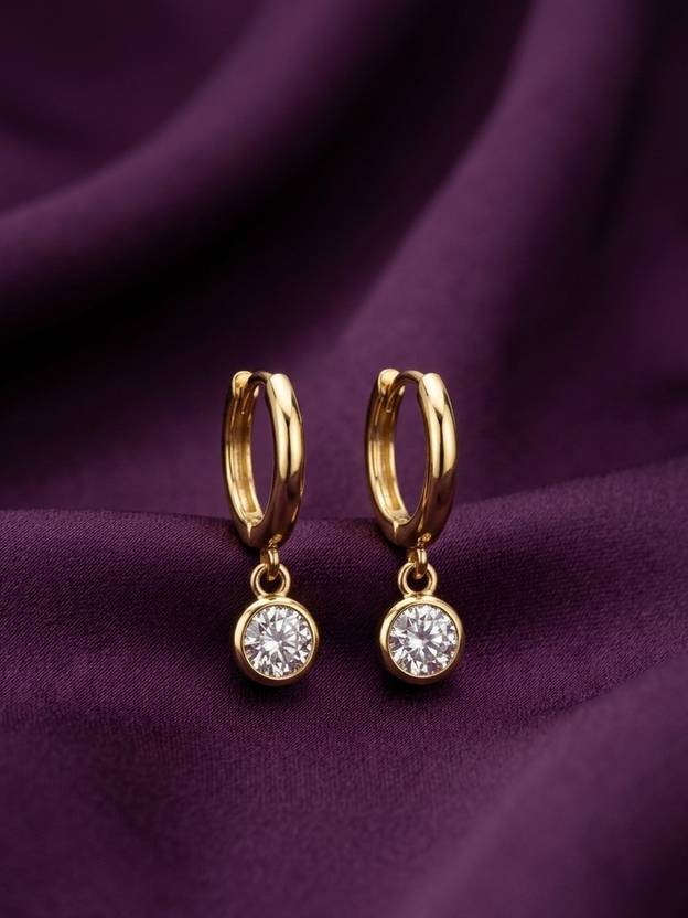 RACHIVA 18K Gold Plated CZ Drop Huggie Hoop Earrings Cubic Zirconia Stainless Steel Drops & Danglers, Hoop Earring