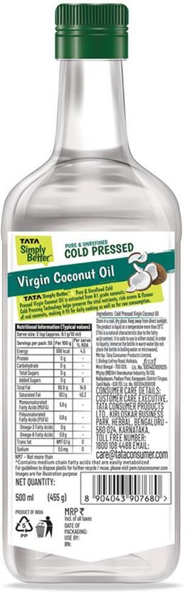 Tata Simply Better Virgin Cold Pressed Coconut Oil 500 ml - Image 10