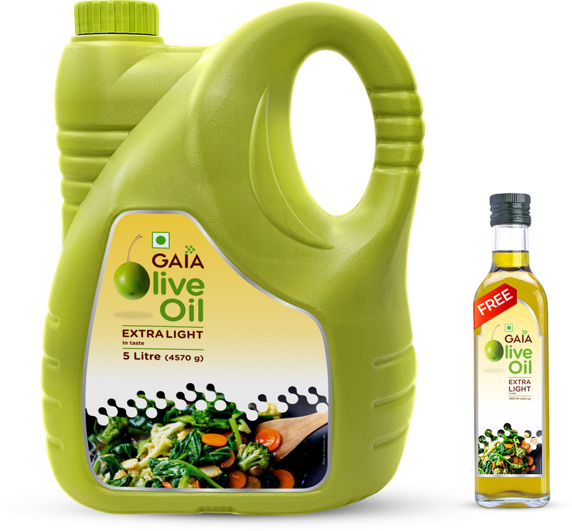 GAIA Extra lite Olive oil 5 Ltr with 250ml Olive oil Free Olive