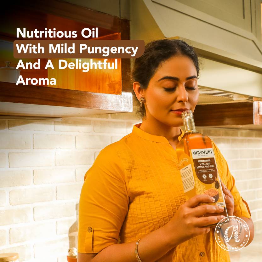 Anveshan Wood Cold Pressed Kachi Ghani Yellow Mustard Cooking Oil 1L