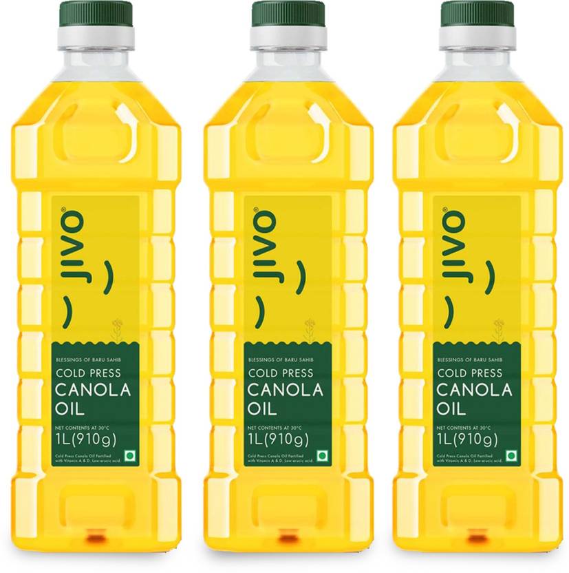 JIVO Canola Cold Press Edible Oil Pack of 3, 1 Litre each (3Litres