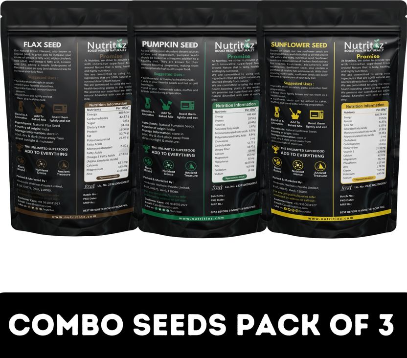Nutritoz Raw Flax, Pumpkin & Sunflower Seeds Combo 10 Pack of 10 - Image 2