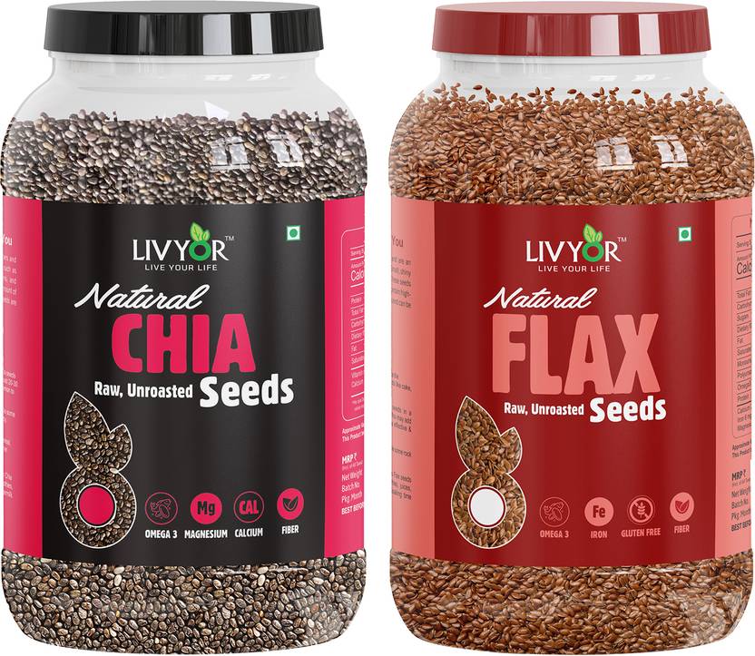 LIVYOR Combo Chia Seeds & Flax Seeds for Weight loss Management Raw