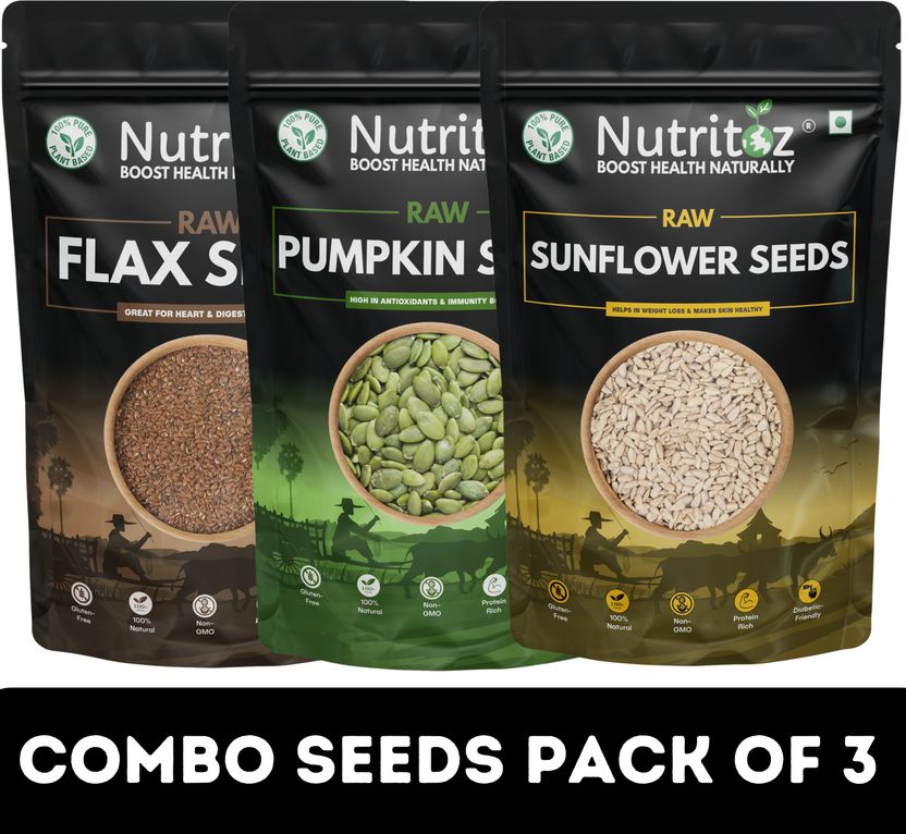 Nutritoz Raw Flax, Pumpkin & Sunflower Seeds Combo 10 Pack of 10 - Image 6
