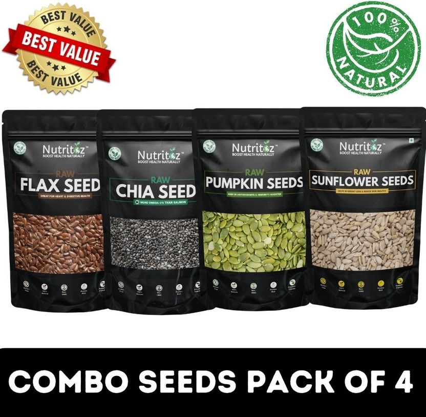 Nutritoz Raw Chia, Flax, Pumpkin & Sunflower Seeds Combo Pack of 50 - Image 3
