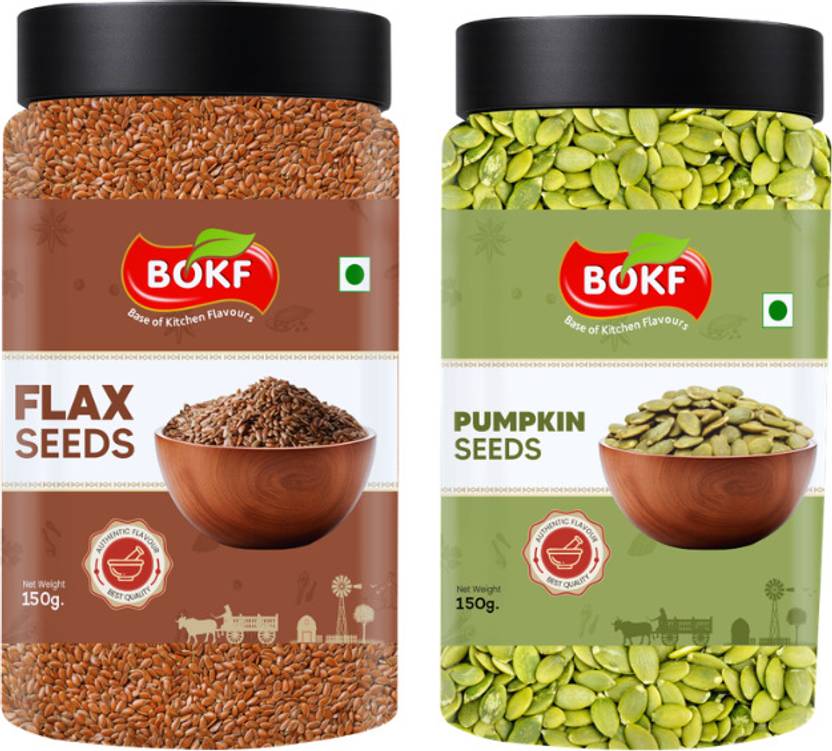 BOKF Flax Seeds & Pumpkin Seeds Combo Pack – 150g Each | Omega-3 & Protein Rich Pumpkin Seeds