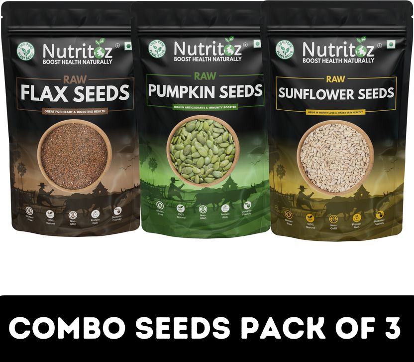 Nutritoz Raw Flax, Pumpkin & Sunflower Seeds Combo 10 Pack of 10 - Image 1