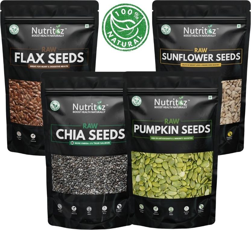 Nutritoz Raw Chia, Flax, Pumpkin & Sunflower Seeds Combo Pack of 50 - Image 5