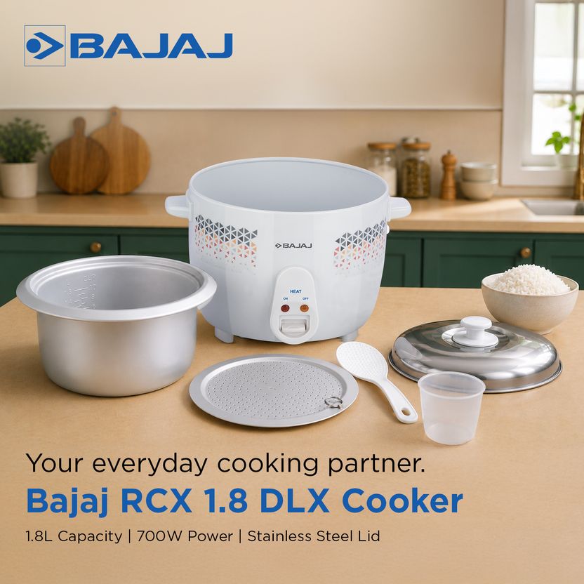 BAJAJ RCX 1.8 DLX Electric Rice Cooker (1.8 L, White) - Image 2