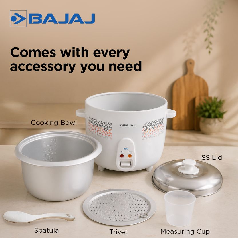 BAJAJ RCX 1.8 DLX Electric Rice Cooker (1.8 L, White) - Image 5