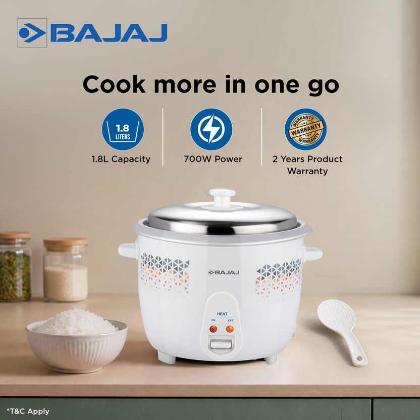 BAJAJ RCX 1.8 DLX Electric Rice Cooker (1.8 L, White) - Image 3