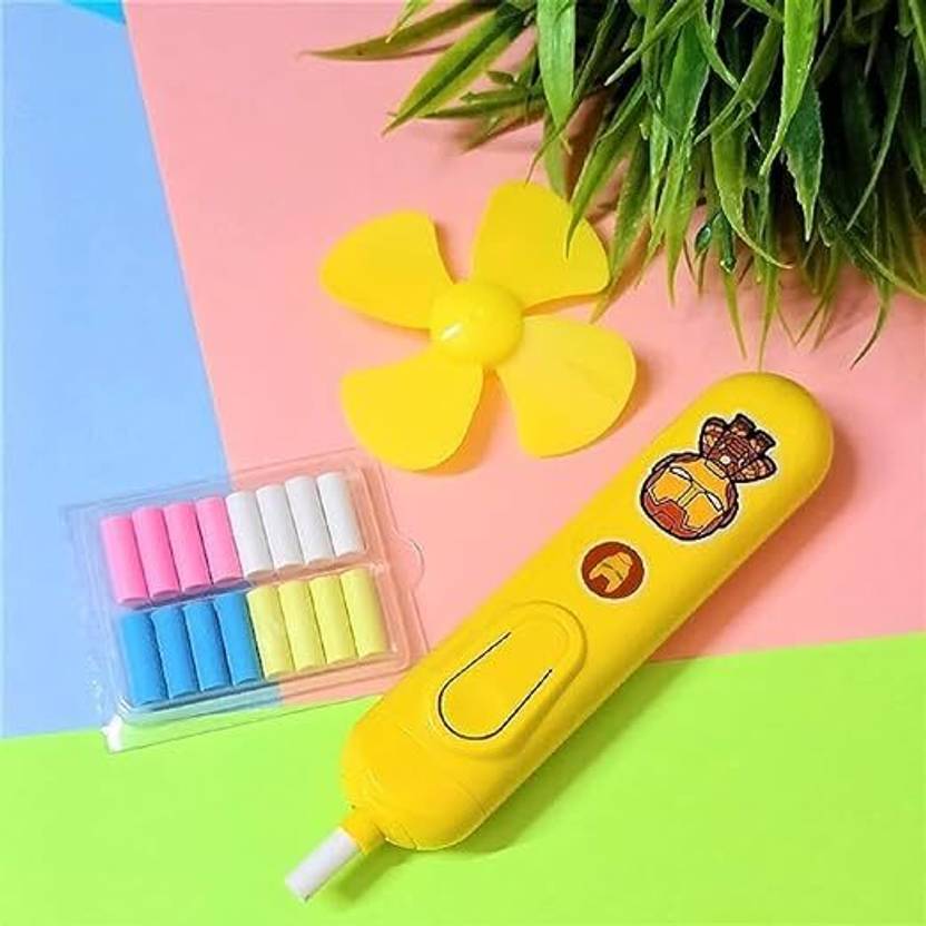 Bonafide Yellow SuperHero Themed Electric Eraser w/Fan & Extra Refills for Kids & Adults Cordless Electric Eraser