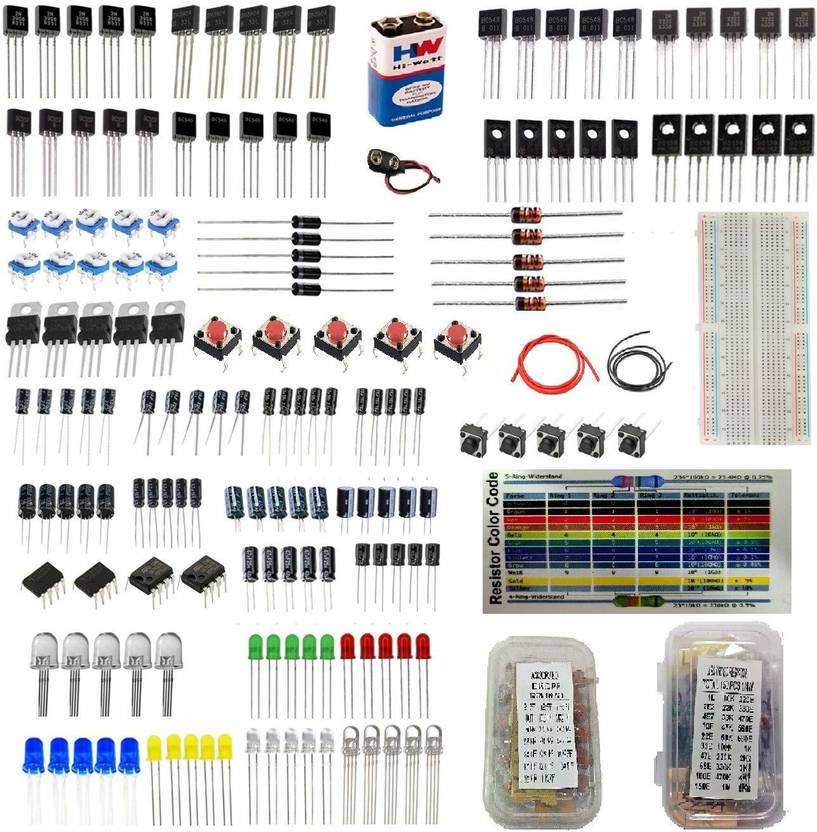 Robotbanao Resistors, Transistors, Capacitors, Diodes, Breadboard