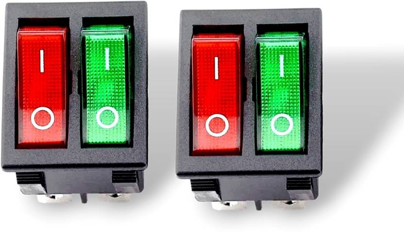 AVISRI (PACK 2) 6 PIN Green/Red DPDT ON/OFF Rocker Switch with LED Light Car Dashboard Electronic Components Electronic Hobby Kit