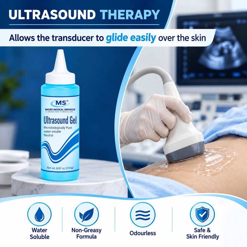 Micro medical services Ultrasound Gel Pack of 2 Water Soluble Gel with Easy Dispensing Squeeze Bottle Convenient Packaging for Compatible Ultrasound Equipment Electrotherapy Device