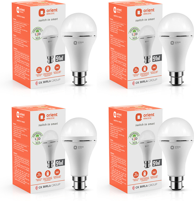 Click to enlarge Orient Electric Emergency Bulb 9W (4 hour backup)-Pack of 4 4 hrs Bulb Emergency Light Price in India - Buy Orient Electric Emergency Bulb 9W (4 hour backup)-Pack of 4 4 hrs Bulb Emergency Light Online at Flipkart.com