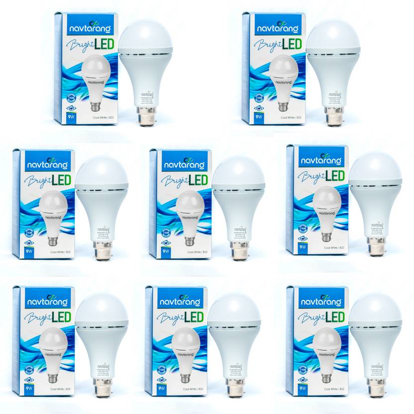 NAVTARANG 9 Watt Emergency LED Bulb B22 Base Pack of 8 Upto 4 hrs