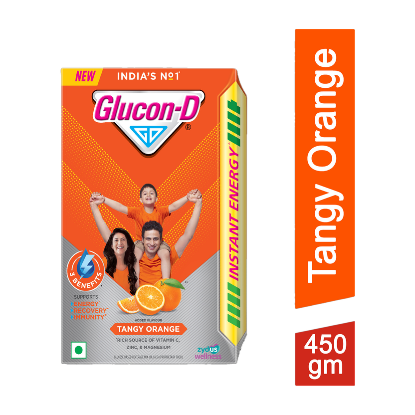 GLUCON-D Tangy Orange with 3 Benefits of Energy, Recovery, and Immunity, Refill Sports Drink