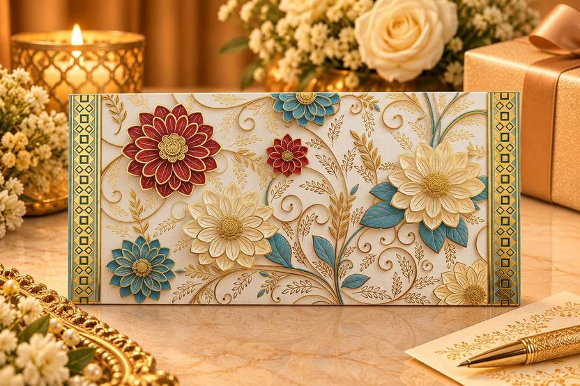 BSFA Grand Floral Vine Cash Envelopes for Gifting Money, Fancy Shagun Envelopes Envelopes