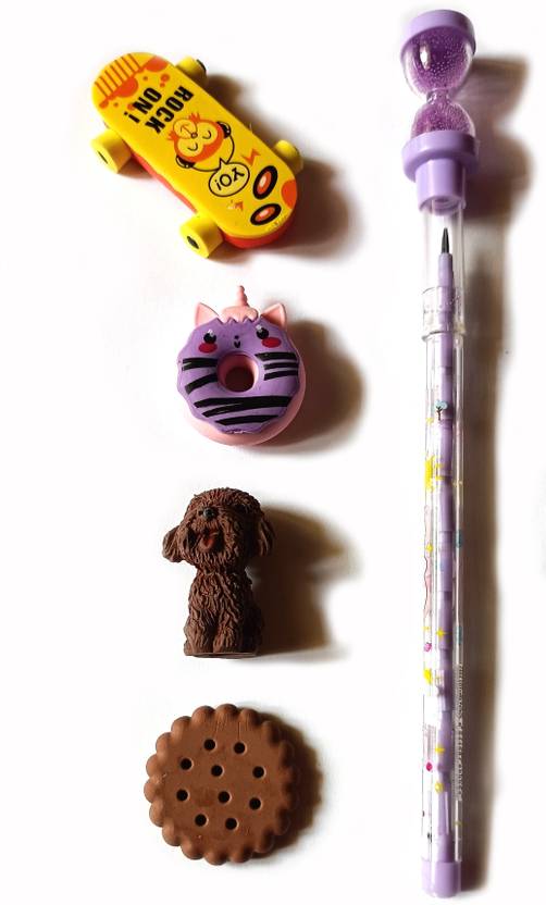 Meeko.com skating board, donut, dog, biscuit and stacking pencil Non-Toxic Eraser