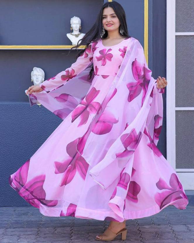 Mishowglitter Women Georgette Ethnic Top Dupatta Set