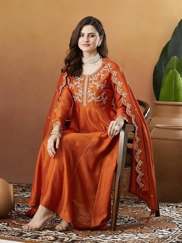 ARVILAS Embroidered Kurta, Trouser/Pant & Dupatta Set