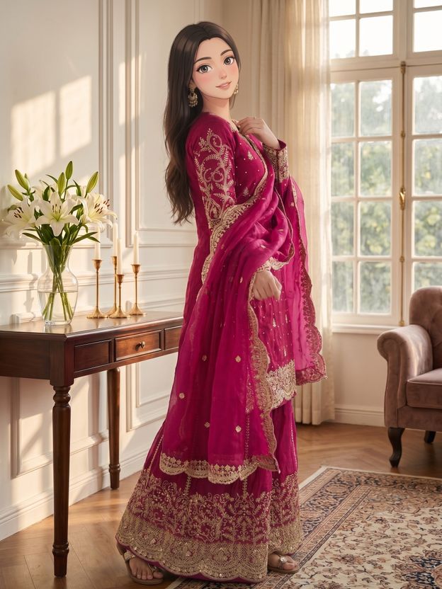 Anghanbrothers Women Pure Silk Kurta Sharara Dupatta Set - Image 2