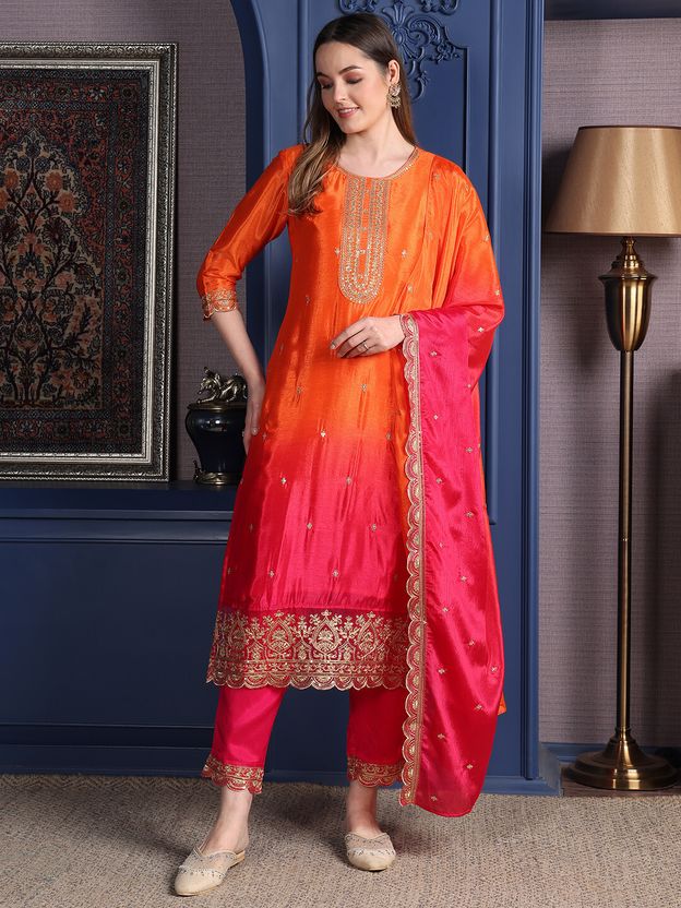 berrylicious Women Silk Blend Kurta Pant Dupatta Set - Image 7