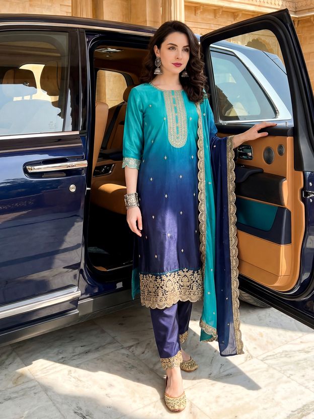 berrylicious Women Silk Blend Kurta Pant Dupatta Set - Image 8