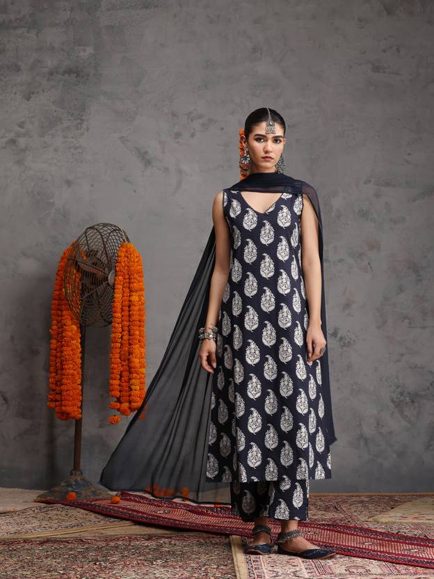Khushal K Women Pure Cotton Kurta Palazzo Dupatta Set