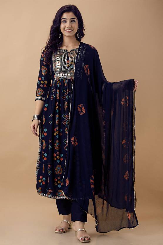 Italian cotton kurta pant dupatta set for women with placement print, straight 3 piece ethnic set, sizes 38 to 44 main image 1