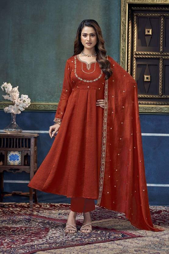 FABZOO Women Art Silk Kurta Pant Dupatta Set