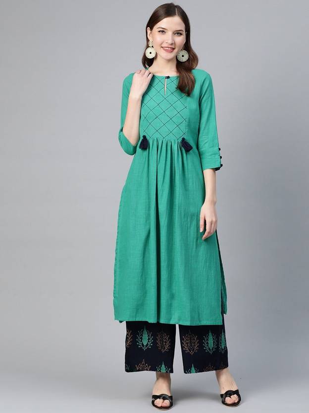 Idalia Women Cotton Blend Kurta Palazzo Set